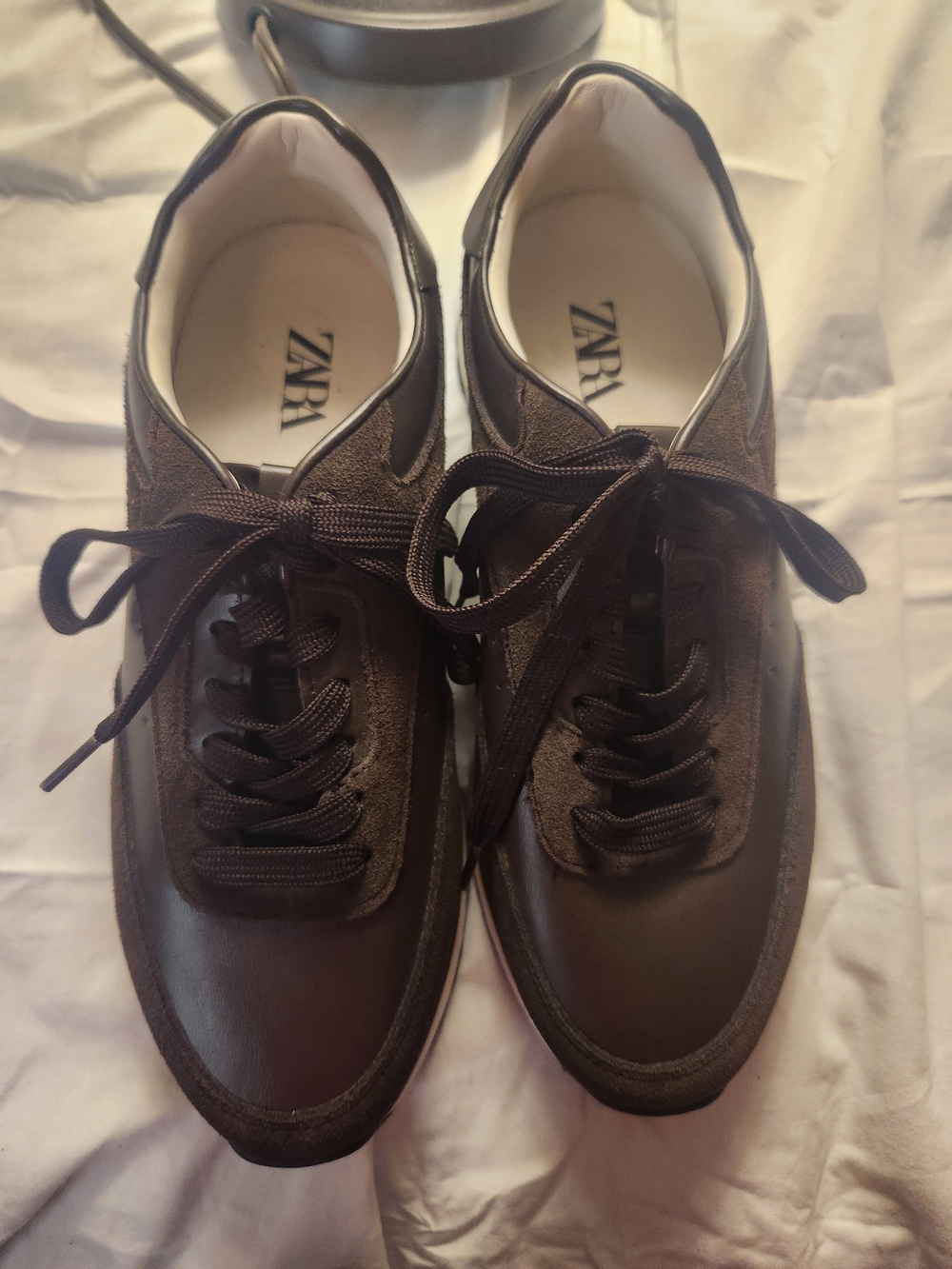 Zara Men’s Dark Brown Leather & Suede Sneaker Size 40 Men 7 Women 9